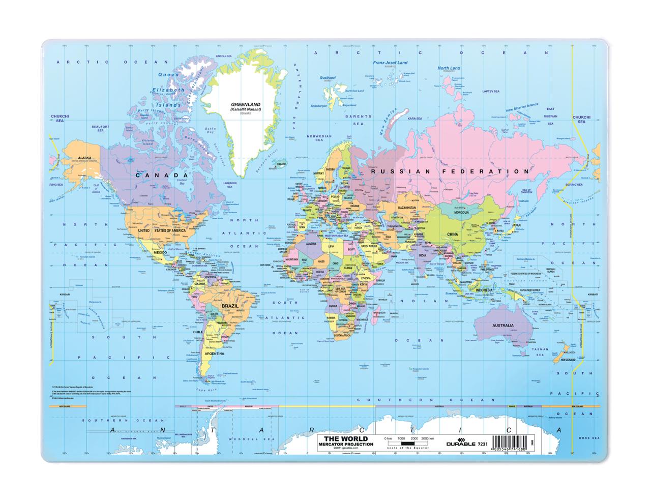 Skriveunderlag DURABLE 50x38 verdenskart