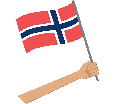 En vektorbilde av en hånd med norsk flagg i hånden